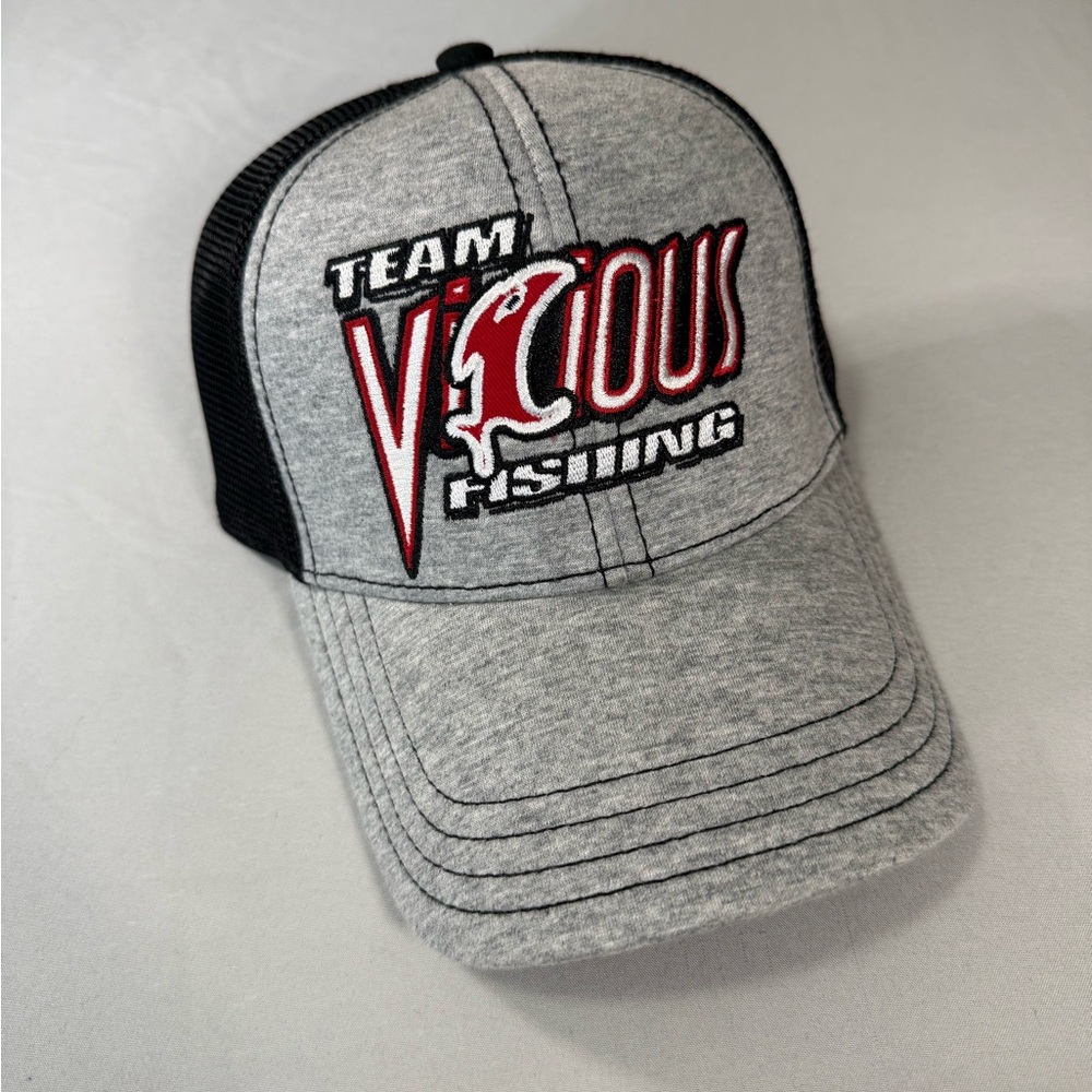Team Vicious Fishing‎ Trucker Hat Gray Black Snapback Mesh Cap
